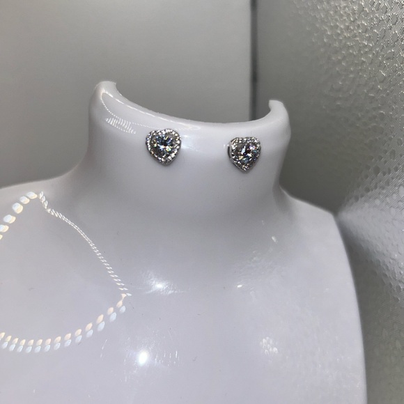 Moissanite Sterling Silver Heart Stud Earrings